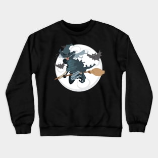 Halloween Witch Flying With Bats Crewneck Sweatshirt